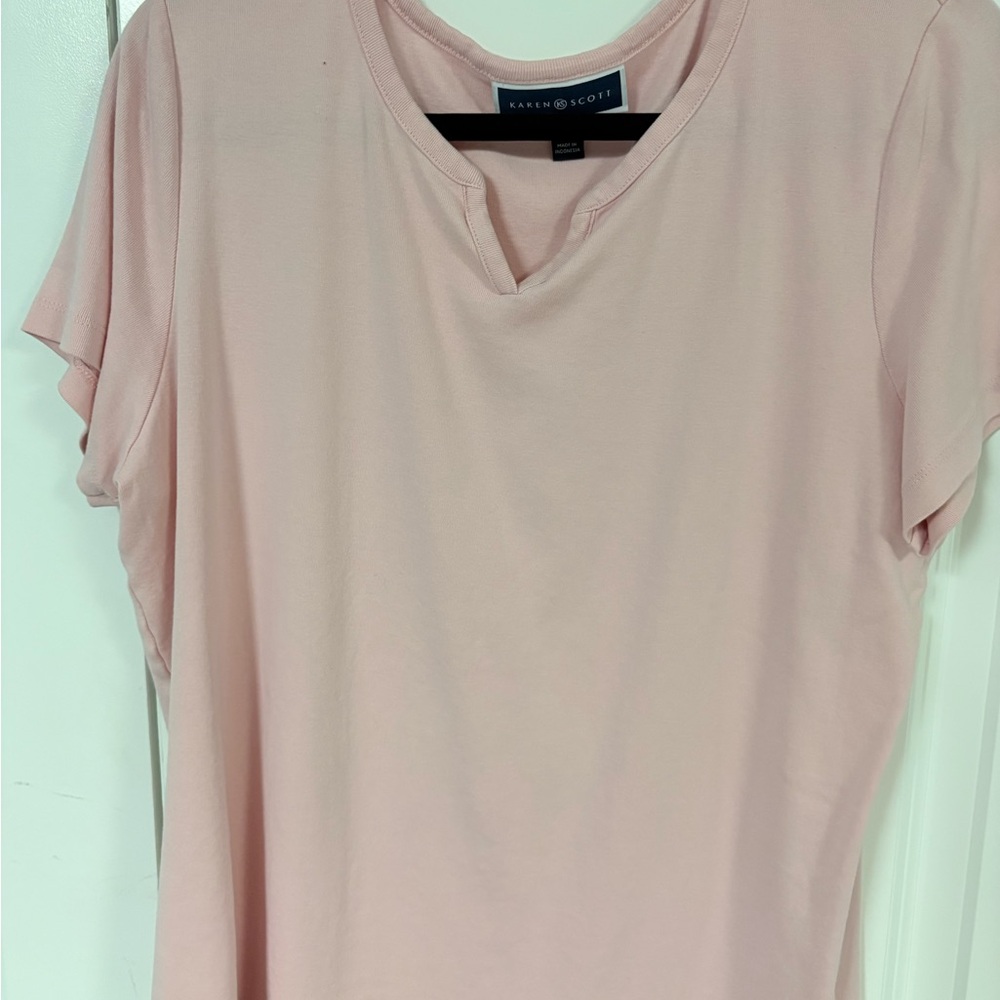 Karen Scott Pale Pink Short Sleeve V-Notch Top
